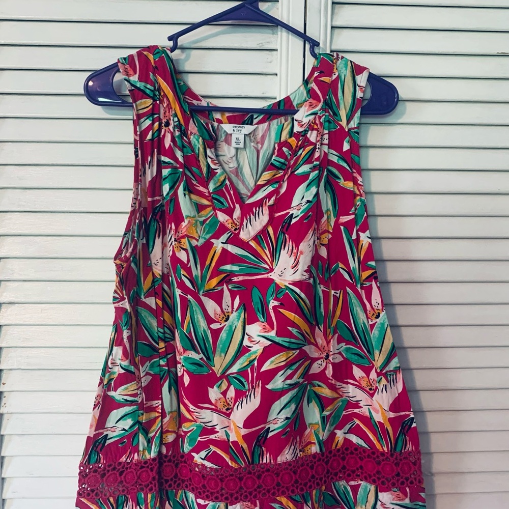 Crown & Ivy Pink and Green Floral Top